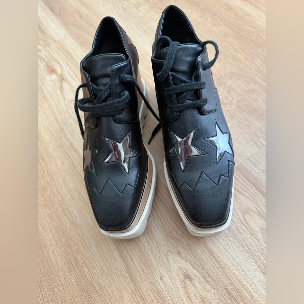 Stella McCartney  Black Leather Platform with Stars size 35.5